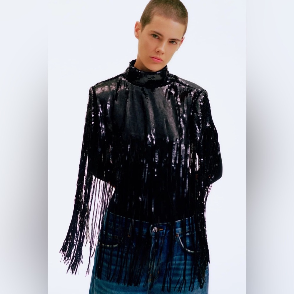 Zara Fringed Sequin Cape